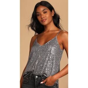 Lulus' Sparkling Grey Sequin Sleeveless Cami - S
